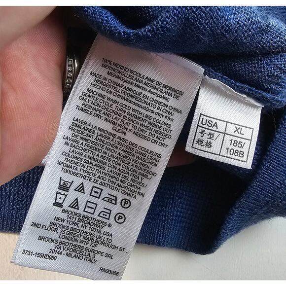 Brooks brothers blue 1/4 zip 100% merino wool EUC preppy casual warm winter XL - Picture 6 of 8